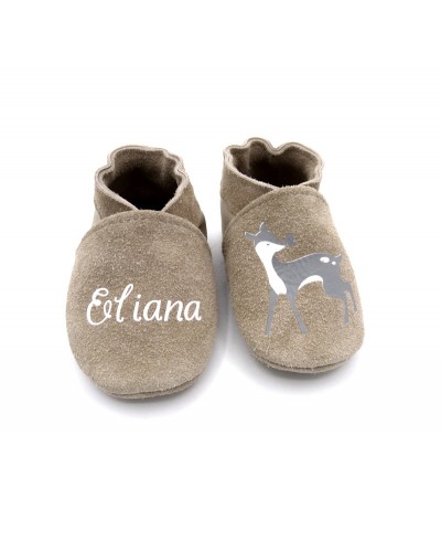 Chaussons en cuir souple - Biche. Antidérapants et résistants, à personnaliser