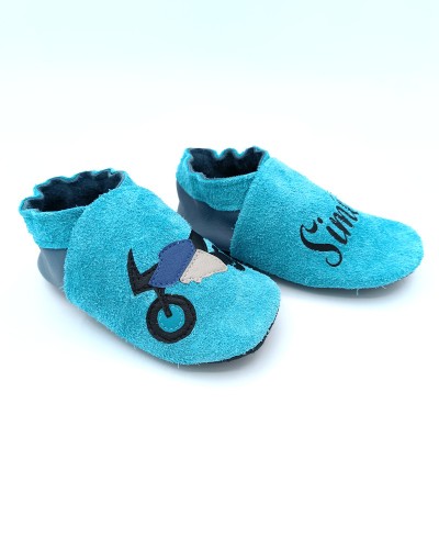 Chaussons en cuir souple - Moto. Fait main et unique.