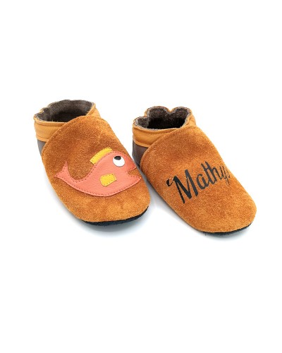 Chaussons en cuir souple - Poisson. Fait main et unique.