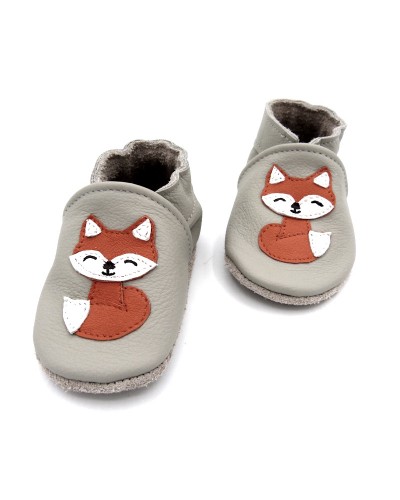 Chaussons en cuir souple - Mon renard. Antidérapants et résistants