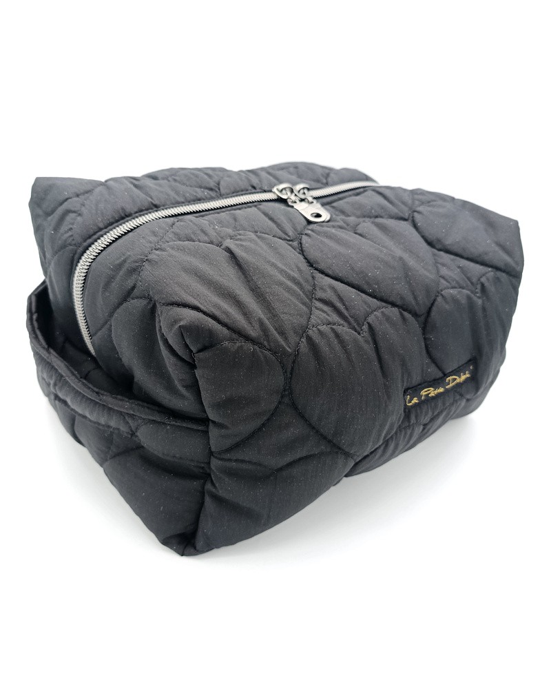 Trousse de toilette : cœur pailleté matelassée . Grande capacité, matelassée noir.