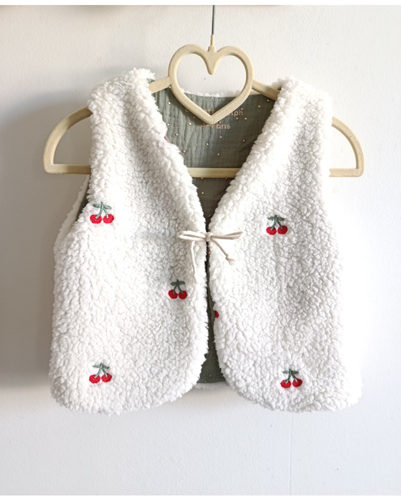 Gilet de berger ivoire cerise : chaud et doux