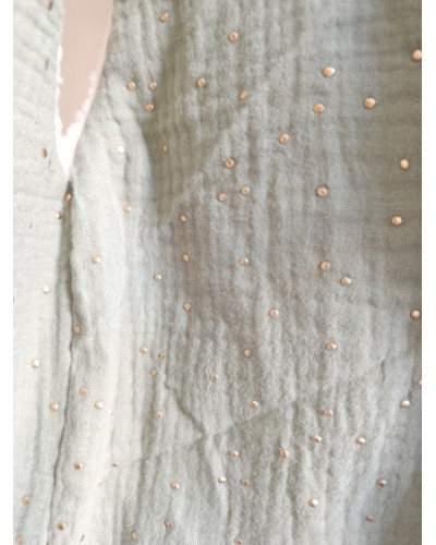 Gilet de berger ivoire cerise : doublé en double gaze de coton