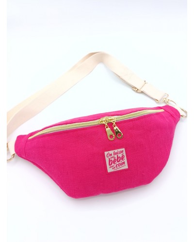 Sac banane - Lin lavé fuchsia.  pour l'été.