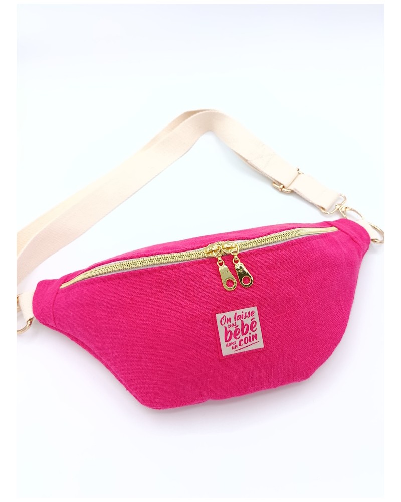 Sac banane - Lin lavé fuchsia.  pour l'été.