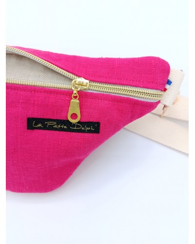 Sac banane - Lin lavé fuchsia.  Léger et doux.