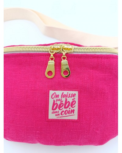 Sac banane - Lin lavé fuchsia.  Fermeture 2 curseurs.