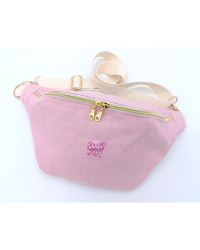 Sac banane - Lin lavé rose.  Pour l'été. Fabriqué en France