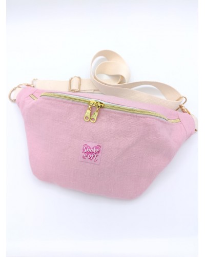 Sac banane - Lin lavé rose.  pour l'été.