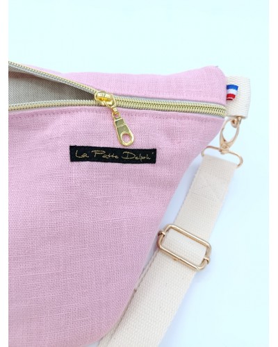 Sac banane - Lin lavé rose.  Léger et doux.