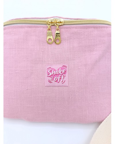 Sac banane - Lin lavé rose.  Fermeture 2 curseurs.