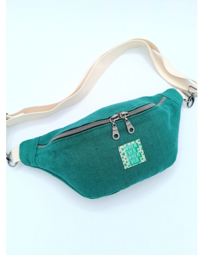 Sac banane - Lin lavé vert pin.  pour l'été.