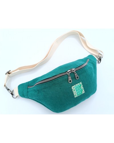 Sac banane - Lin lavé vert pin.  Pour l'été. Fabriqué en France