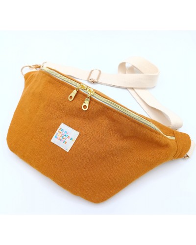 Sac banane - Lin lavé orange.  pour l'été.