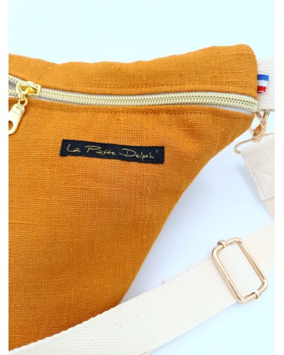 Sac banane - Lin lavé orange.  Léger et doux.