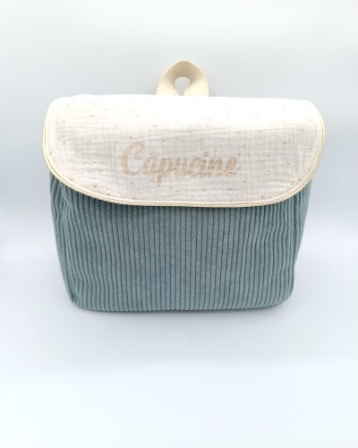 Sac à dos personnalisé - Velours et double gaze. Pour l'école, la crèche, les voyages.
