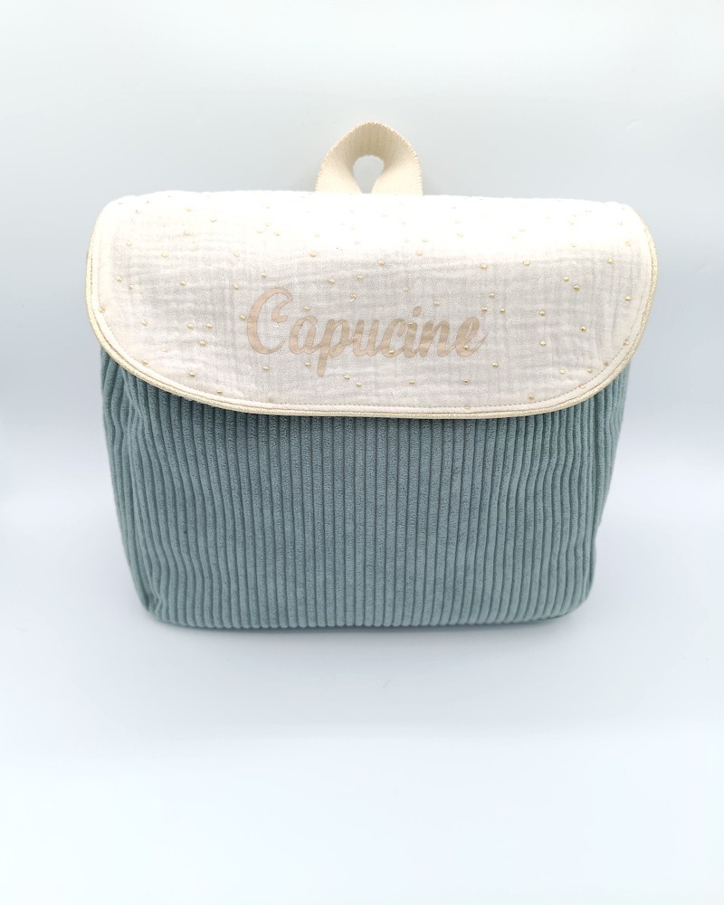 Sac à dos personnalisé - Velours et double gaze. Pour l'école, la crèche, les voyages.