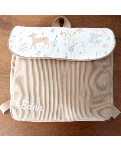 Sac à dos personnalisé - Biche. Pour l'école, la crèche, les voyages.