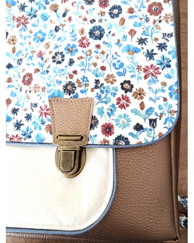 Cartable personnalisé fleures bleues. Sur-mesure