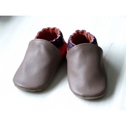 Chausson cuir souple creme pour adulte - chaussons enfant