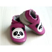 Chaussons en cuir souple - Pandas roses. Antidérapants et résistants