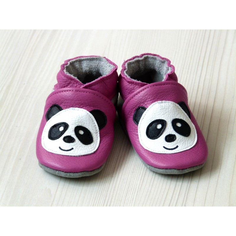 Chaussons en cuir souple - Mes Pandas roses