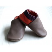 Chaussons en cuir souples - Taupe, Prune, Orange. Fait main et unique.