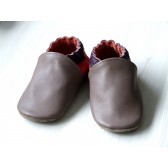 Chaussons en cuir souples - Taupe, Prune, Orange. Antidérapants et résistants