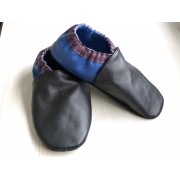 Chaussons en cuir souples bébé, enfant et adulte - Noir, Prune, Bleu électrique