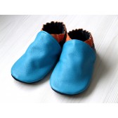 Chaussons en cuir souples bébé, enfant et adulte - Mes vans turquoise