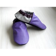 Chaussons en cuir souples bébé, enfant et adulte - Violet, Prune, Gris perle