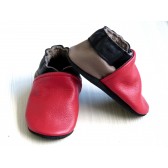 Chaussons cuir uni rouge bébé enfant adulte