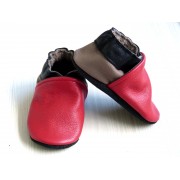 Chaussons en cuir souples bébé, enfant et adulte - Rouge, Noir, Taupe